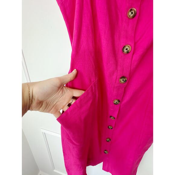 NWT The Loft bright pink linen blend button front summer dress size 10 - Picture 7 of 11